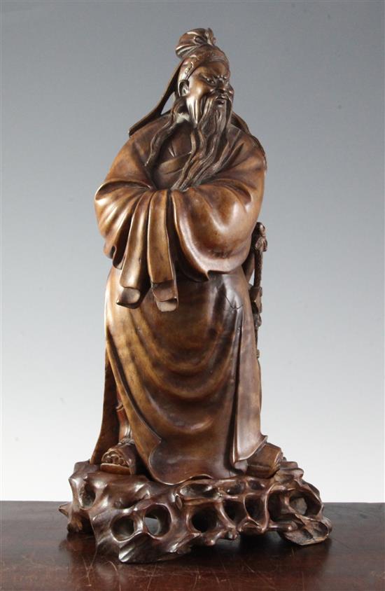 A Chinese rosewood figure of Lu Dongbin, early 20th century, total height 24cm